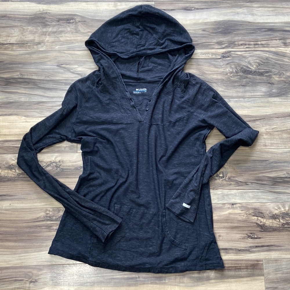 Columbia Lightweight Blue Hooded Long‑Sleeve Shirt – Pullover | Size L